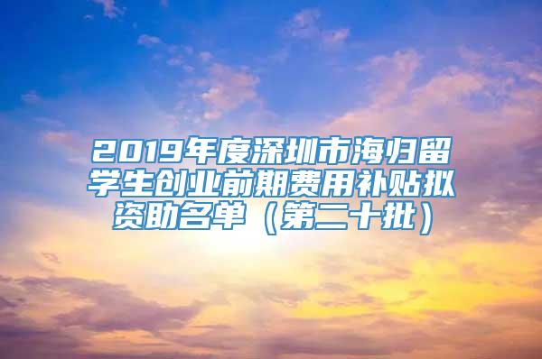 2019年度深圳市海归留学生创业前期费用补贴拟资助名单（第二十批）
