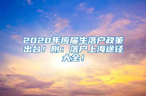2020年应届生落户政策出台！附：落户上海途径大全！