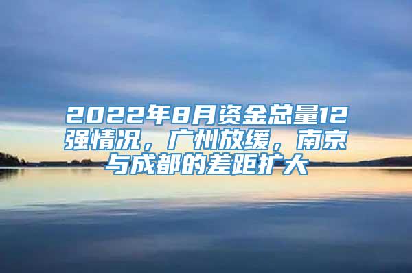 2022年8月资金总量12强情况，广州放缓，南京与成都的差距扩大