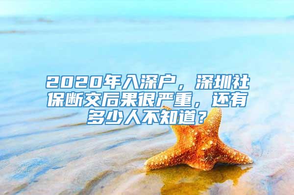 2020年入深户，深圳社保断交后果很严重，还有多少人不知道？