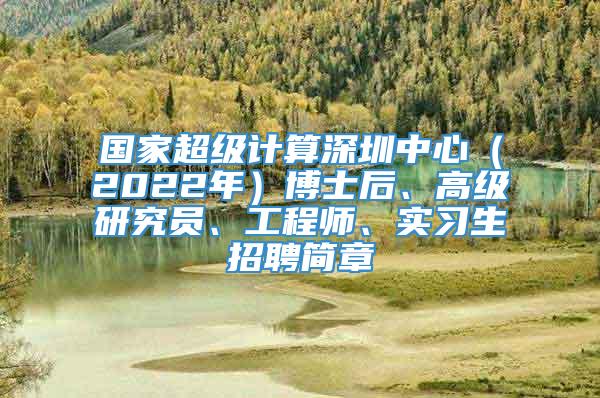 国家超级计算深圳中心（2022年）博士后、高级研究员、工程师、实习生招聘简章