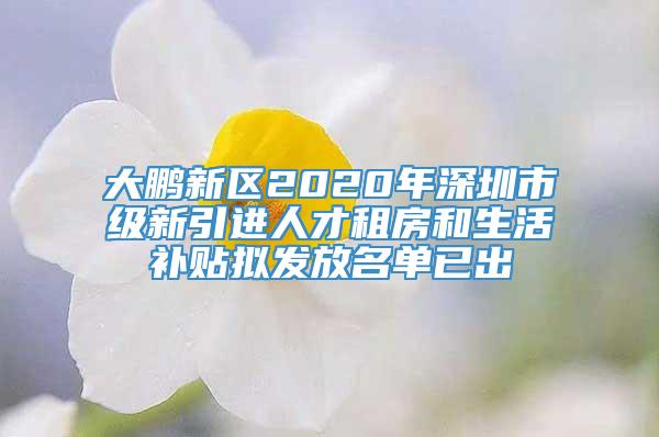 大鹏新区2020年深圳市级新引进人才租房和生活补贴拟发放名单已出