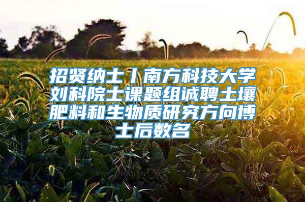 招贤纳士丨南方科技大学刘科院士课题组诚聘土壤肥料和生物质研究方向博士后数名