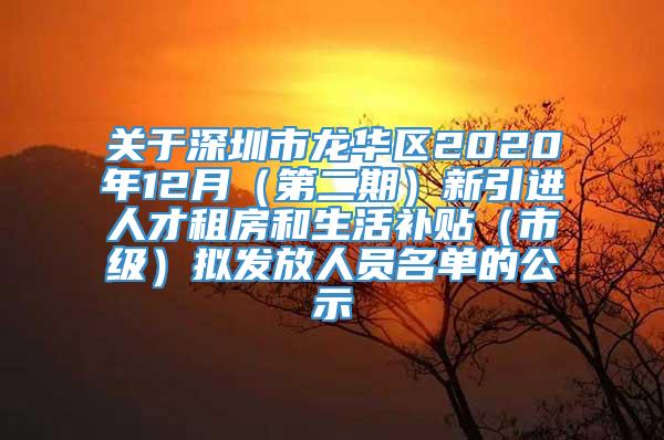 关于深圳市龙华区2020年12月（第二期）新引进人才租房和生活补贴（市级）拟发放人员名单的公示