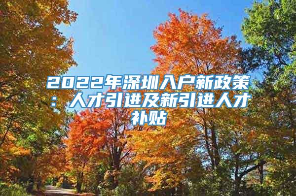2022年深圳入户新政策：人才引进及新引进人才补贴