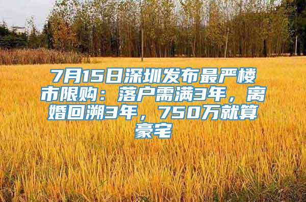7月15日深圳发布最严楼市限购：落户需满3年，离婚回溯3年，750万就算豪宅