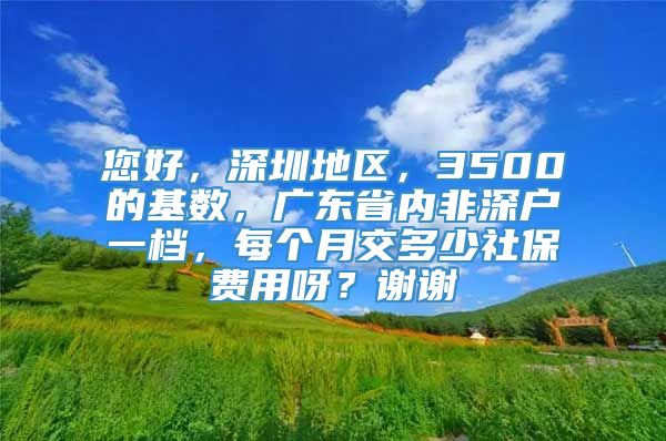 您好，深圳地区，3500的基数，广东省内非深户一档，每个月交多少社保费用呀？谢谢