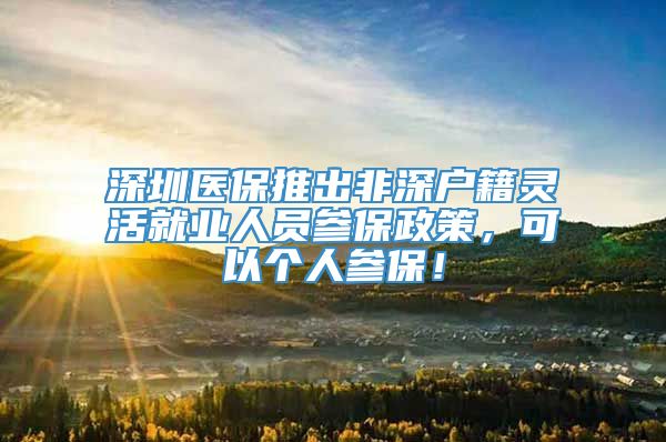 深圳医保推出非深户籍灵活就业人员参保政策，可以个人参保！