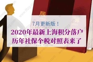事关积分落户！2020年最新上海积分落户历年社保个税对照表来了（7月更新版）