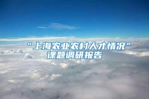 “上海农业农村人才情况”课题调研报告