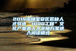 2019深圳宝安区紧缺人才引进“1000工程”文化产业类人才实施方案进入阅读模式