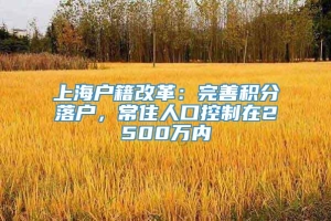 上海户籍改革：完善积分落户，常住人口控制在2500万内