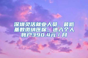 深圳灵活就业人员，最低基数缴纳医保，进入个人账户390.4元／月