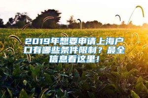 2019年想要申请上海户口有哪些条件限制？最全信息看这里！