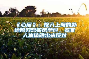 《心居》：嫁入上海的外地媳妇想买房单过，婆家人集体跳出来反对