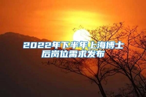 2022年下半年上海博士后岗位需求发布