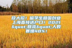 放大招！留学生回国创业上海直接送户口！2021"回流"人数暴增48%！